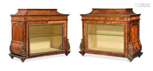 Y A PAIR OF FRENCH TULIPWOOD, SATINWOOD AND GILT METAL MOUNT...