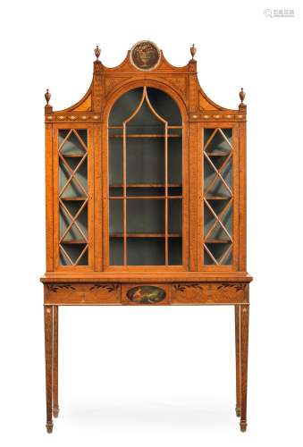 Y AN EDWARDIAN SATINWOOD, MARQUETRY AND POLYCHROME PAINTED D...