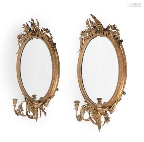 A PAIR OF VICTORIAN GILTWOOD AND GESSO GIRANDOLE WALL MIRROR...