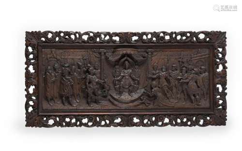A CARVED OAK PANEL DEPICTING THE JUDGEMENT OF SOLOMON, LATE ...