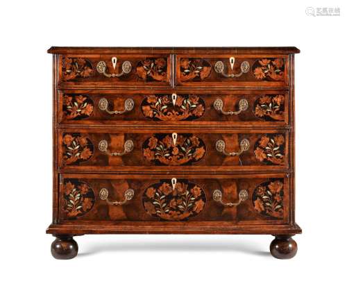 Y A WILLIAM AND MARY WALNUT AND MARQUETRY CHEST OF DRAWERS, ...