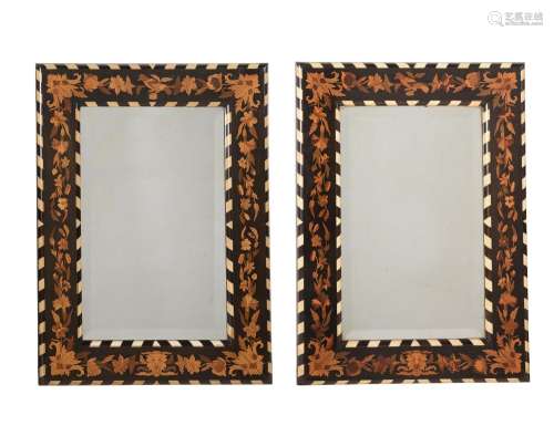 Y A PAIR OF ITALIAN EBONISED, SPECIMEN MARQUETRY AND IVORY I...