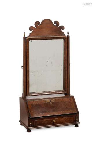 A GEORGE I WALNUT, BURR YEW AND INLAID DRESSING MIRROR, CIRC...