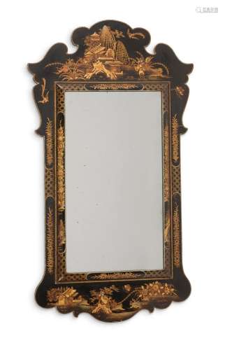 A BLACK LACQUER AND GILT JAPANNED WALL MIRROR, IN GEORGE II ...