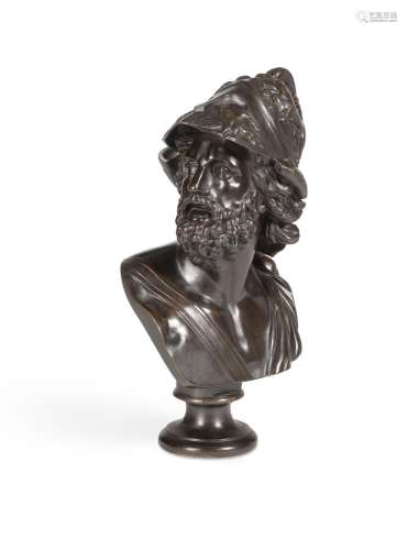 AFTER THE ANTIQUE, A BRONZE BUST OF MENELAUS FRENCH, 19TH CE...
