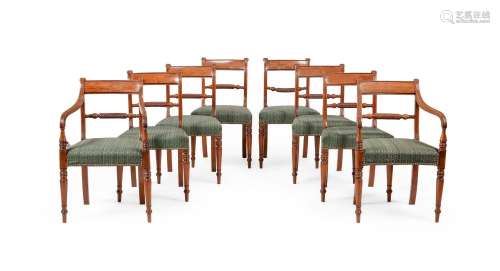 A SET OF EIGHT LATE GEORGE III MAHOGANY DINING CHAIRS, CIRCA...