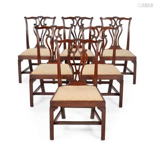 A SET OF SIX GEORGE III MAHOGANY DINING CHAIRS, IN THE MANNE...