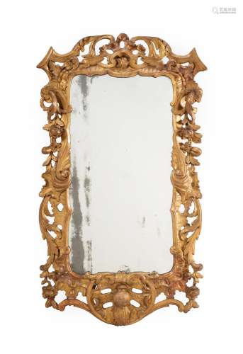 A GEORGE II CARVED GILTWOOD MIRROR, POSSIBLY IRISH, CIRCA 17...