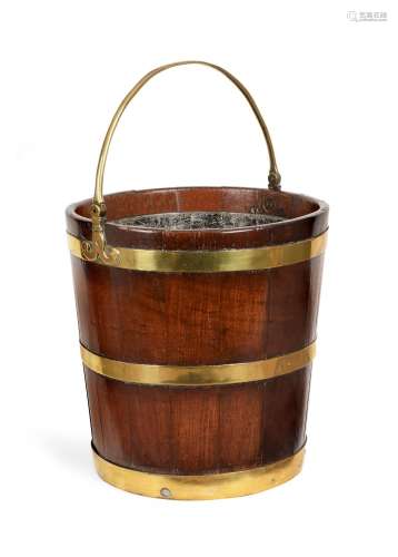 A GEORGE III MAHOGANY AND BRASS BOUND BUCKET, LATE 18TH CENT...