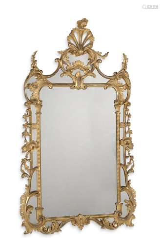 A LARGE CARVED GILTWOOD MIRROR, IN GEORGE III STYLE, 19TH CE...