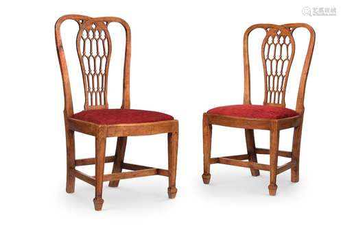 AN UNUSUAL PAIR OF GEORGE III FRUITWOOD CHAIRS, CIRCA 1800