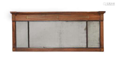 Y A REGENCY ROSEWOOD AND BRASS INLAID OVERMANTLE MIRROR, CIR...