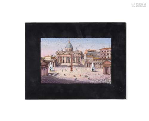 A MICROMOSAIC PLAQUE DEPICTING PIAZZA ST PETRO IN FRONT OF S...