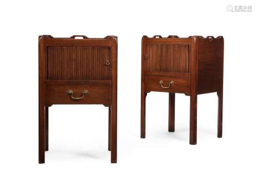 A PAIR OF MAHOGANY BEDSIDE COMMODES, IN GEORGE III STYLE, OF...