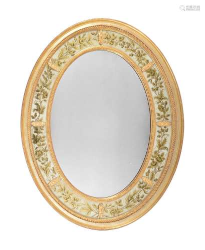 A REGENCY GILTWOOD AND VERRE EGLOMISE WALL MIRROR, EARLY 19T...