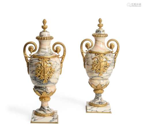 A PAIR OF FRENCH MARBLE AND ORMOLU MOUNTED VASES, LATE 19TH ...