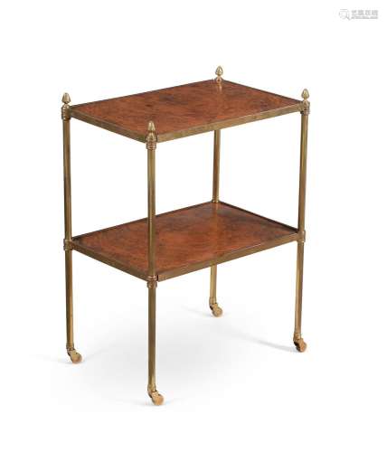 A BURR WALNUT AND GILT BRASS TWO-TIER ETAGERE ALMOST, CERTAI...
