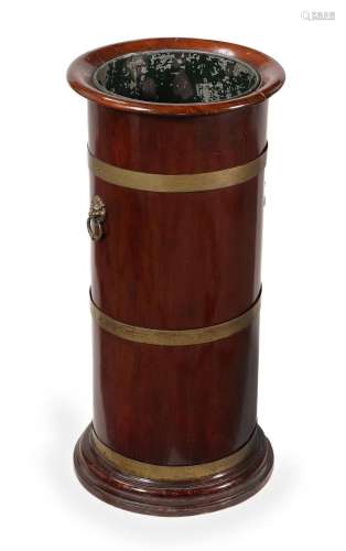 A MAHOGANY AND BRASS BOUND STICK STAND, 19TH CENTURY