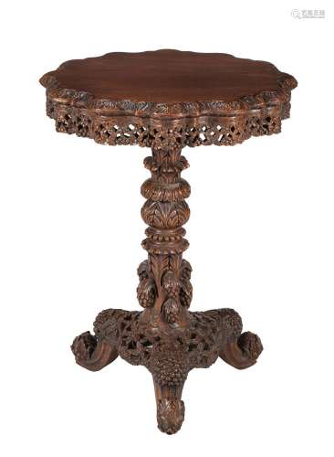 AN EXOTIC HARDWOOD PEDESTAL OCCASIONAL TABLE, ANGLO INDIAN O...