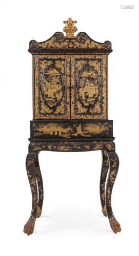 A CHINESE EXPORT BLACK LACQUER AND GILT DECORATED DRESSING C...