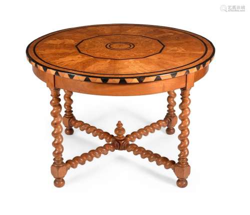A FRENCH FRUITWOOD AND MARQUETRY CENTRE TABLE, DATED 1891
