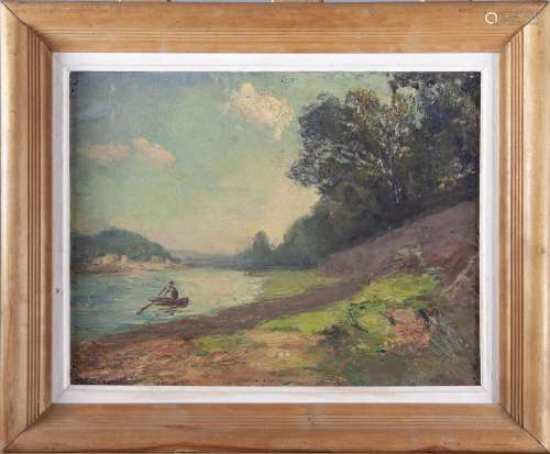 Gabriel Trévoux (1859-1942)<br />
Vue d'un pêcheur en bord d...