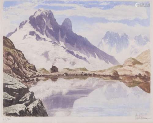 Joanny DREVET (1889-1969)<br />
Le lac Blanc, Le mont Blanc....