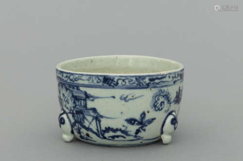 Ming blue and white porcelain tripot censer