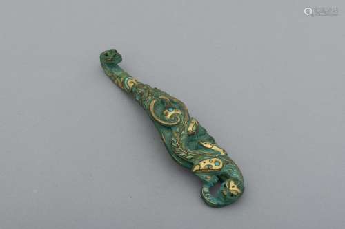 Warring States period bronze belt-hook with gold,silver and ...
