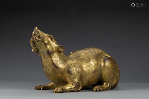 Qing gilt bronze good-luck monster