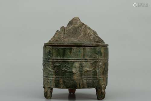 Chinese Han glazed pottery hilled censer