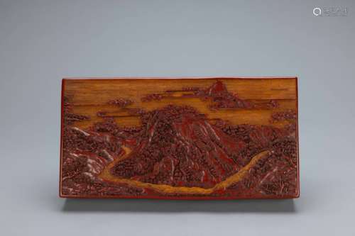 Qing laquer carved box depicted a landscape