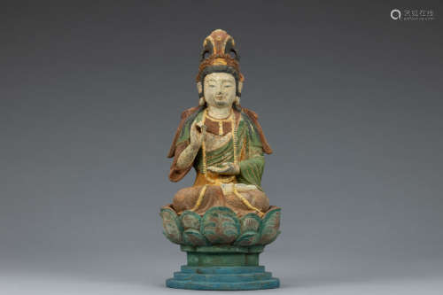 Ming bronze colorful painted buddha statue
