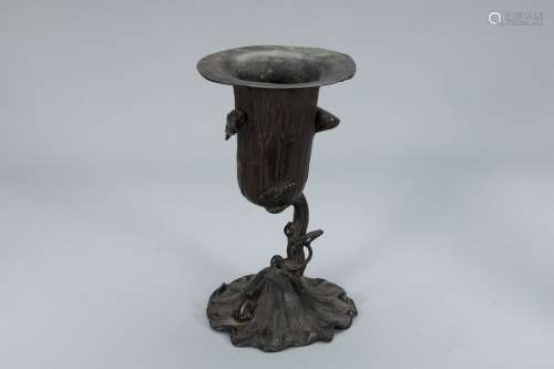Qing bronze stem-cup in form of lotus