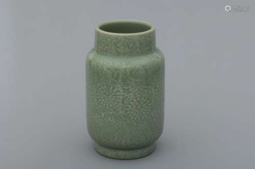 Ming Longquan celadon floral carved vase