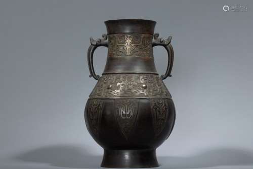 Ming bronze vase with a pair of handles in form of monster