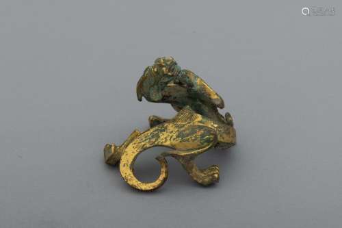 Tang gilt bronze coiling dragon