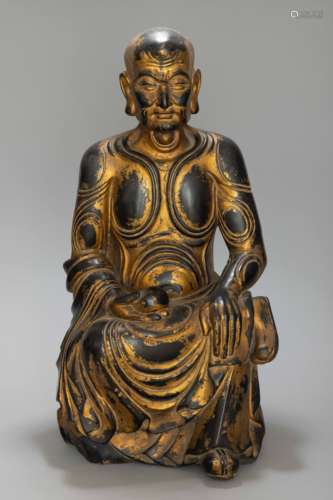 Ming golden laquer seated wooden Lohan monk statue