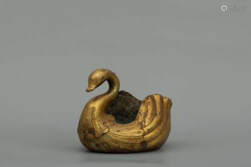 Tang scholar gilt bronze ink-container in form of a duck