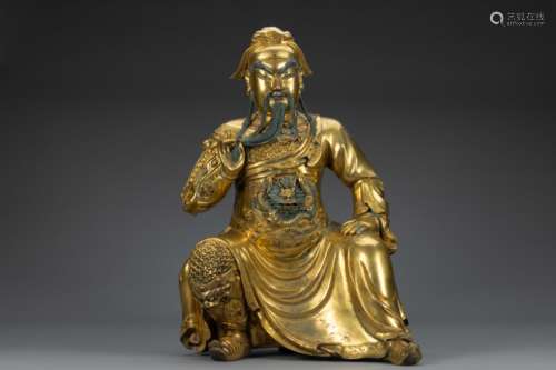 Ming gilt bronze seated Guangong god statue