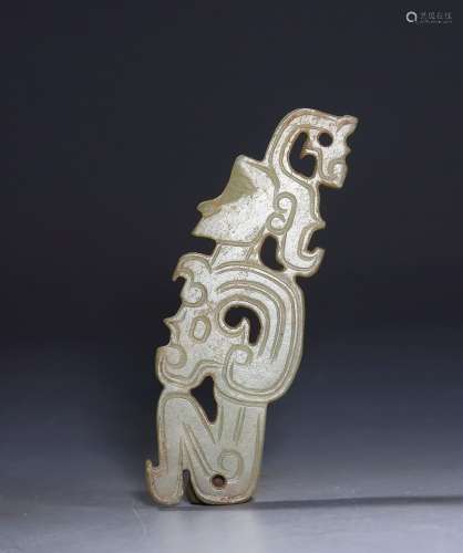 Wetern Zhou jade carved dragon and human being ornament