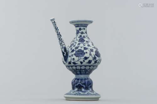 Ming blue and white floral jug with a long narrow spout