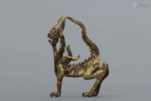 Tang gilt bronze walking dragon