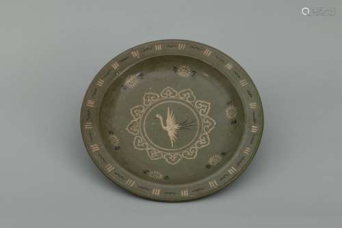 Ming Korean ceramic plate with a crane