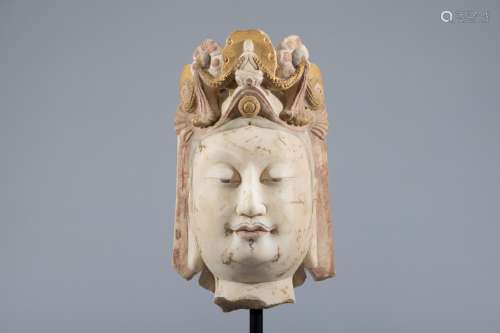 Northern Qi marble gold painted buddha head
