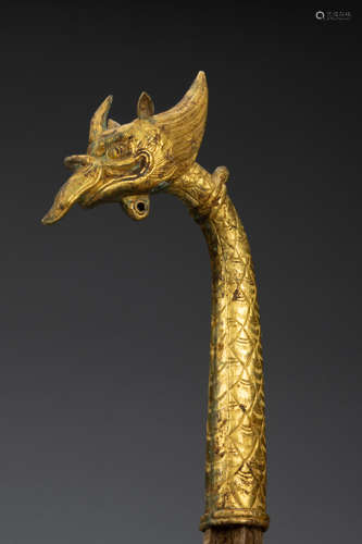 Qing gilt bronze dragon cane