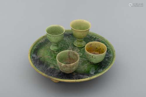 Tang green ceramic tea-set with four cups