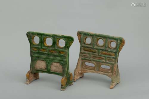 Pair of Ming glazed pottery screens for spirit world