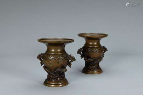 pair of Qing bronze flowers holders
