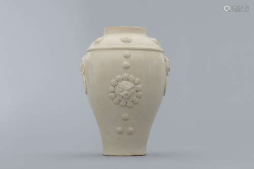 Tang white gazed ceramic vase with high Taotie masks relief